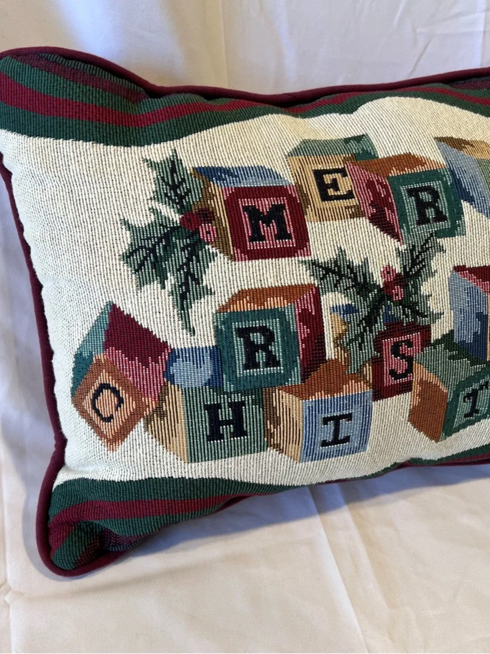 Vintage Christmas Tapestry Pillow Merry Christmas Holiday Decor